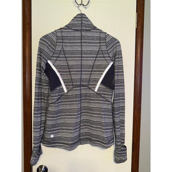 Lululemon Women's Rulu Pace Setter Half Zip Pullover Stripe Grey Slate Size 10 - Picture 3 of 14